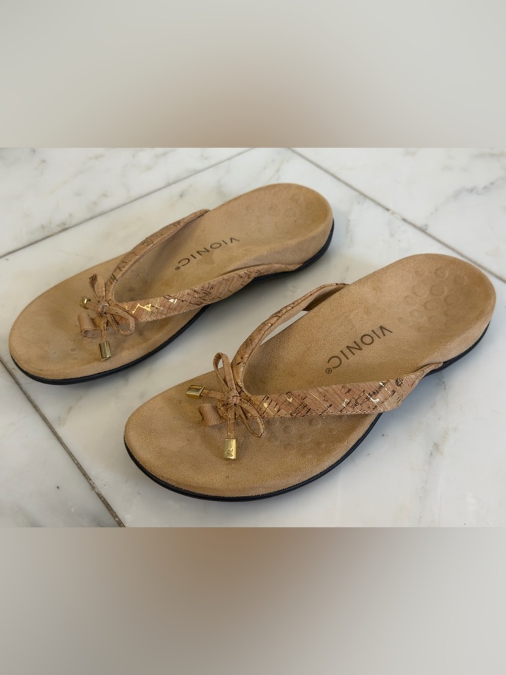 Vionic Bella Cork Bow Tie Women’s 6.5 Comfort Footbed Walking Summer Sandals